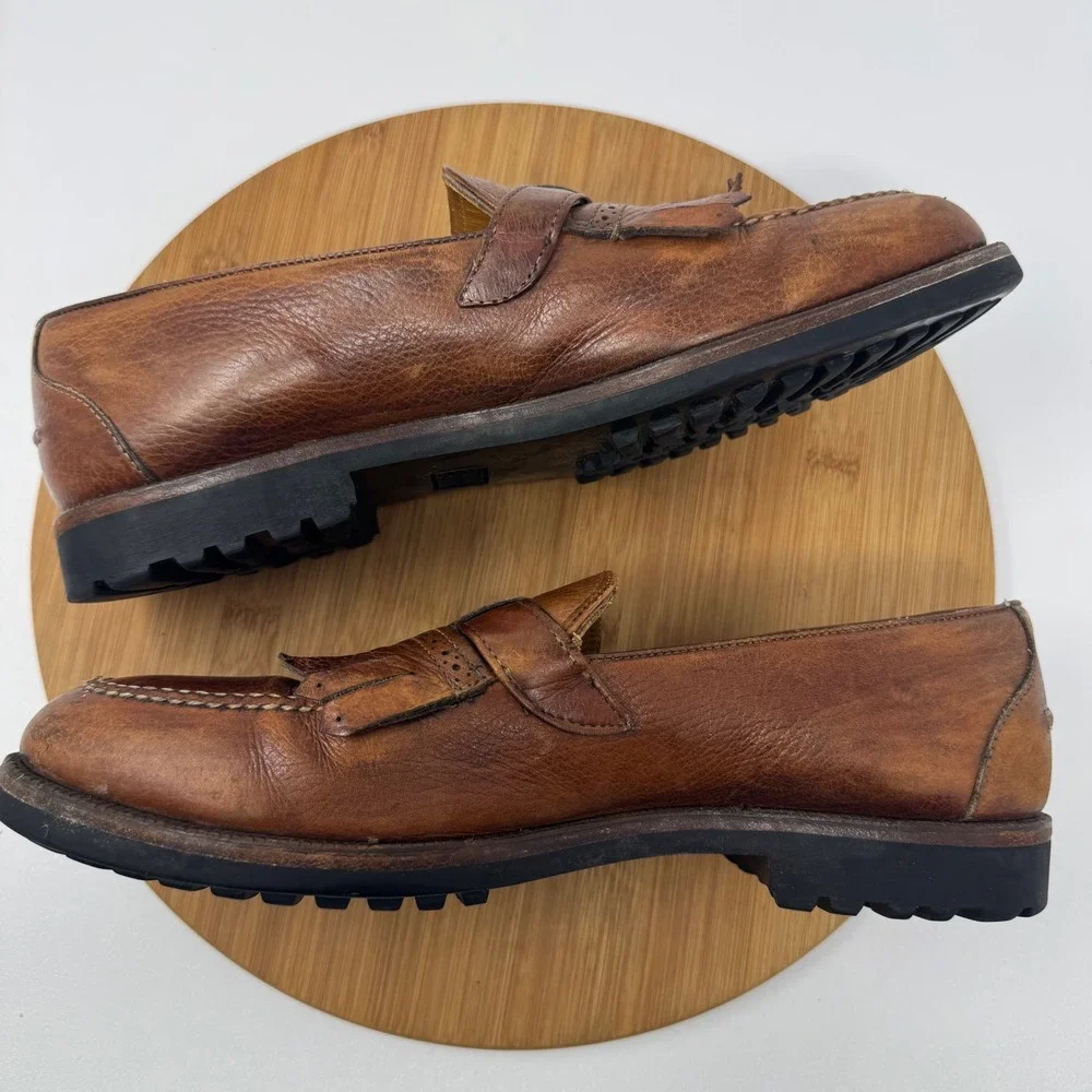 Vintage Cole Haan Mens Brown Leather Kiltie Buckle Loafers USA made 10.5D 109354
